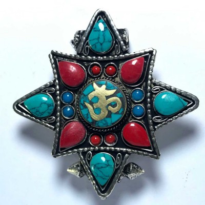 Metal Double Side Om Pendant With [stone Setting]