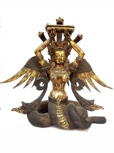 Tibetan Statue Of Naga Kanya [full Fire Gold Plated], Antique Finishing