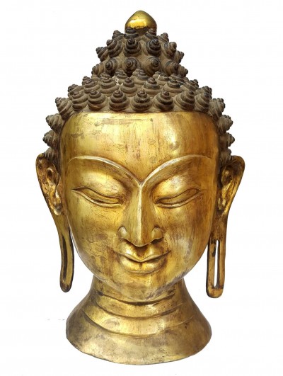 Tibetan Statue Of Buddha Head [full Fire Gold Plated], Antique Finishing