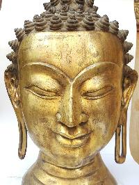 Tibetan Statue Of Buddha Head [full Fire Gold Plated], Antique Finishing