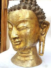 Tibetan Statue Of Buddha Head [full Fire Gold Plated], Antique Finishing