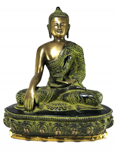 Statue Of Shakyamuni Buddha In Green Antique Finishing