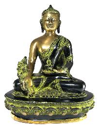 Statue Of Shakyamuni Buddha In Green Antique Finishing