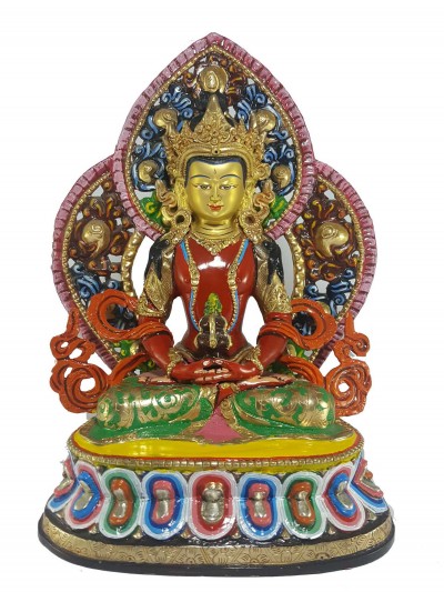 Tibetan Statue Of Amitayus, Aparimita In [traditional Color Finishing], Chepame