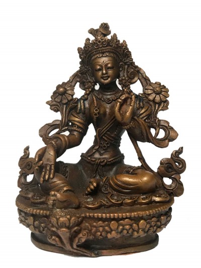 Tibetan Statue Of Green Tara, [chocolate Oxidized]