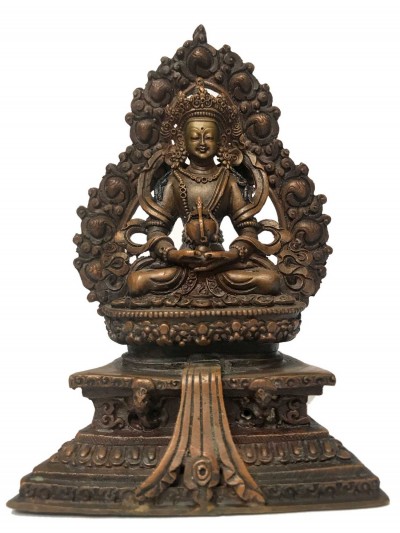 Tibetan Statue Of Amitayus, Aparimita, On Throne [chocolate Oxidized], Chepame