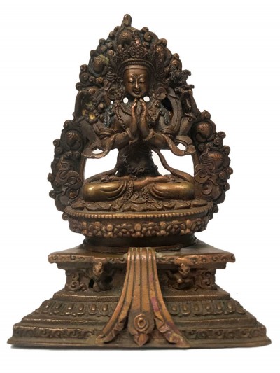Tibetan Statue Of Avalokiteshvara, Chenrezig, On Throne [chocolate Oxidized]