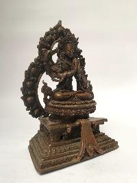 Tibetan Statue Of Avalokiteshvara, Chenrezig, On Throne [chocolate Oxidized]