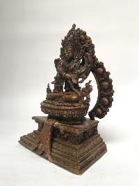 Tibetan Statue Of Avalokiteshvara, Chenrezig, On Throne [chocolate Oxidized]