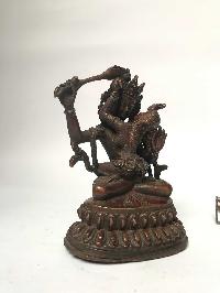 Tibetan Statue Of Manjushri With Consort, [shakti], Yab-yum, On Double Lotus Base [chocolate Oxidized]