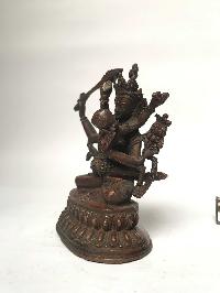 Tibetan Statue Of Manjushri With Consort, [shakti], Yab-yum, On Double Lotus Base [chocolate Oxidized]