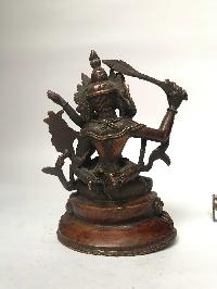 Tibetan Statue Of Manjushri With Consort, [shakti], Yab-yum, On Double Lotus Base [chocolate Oxidized]