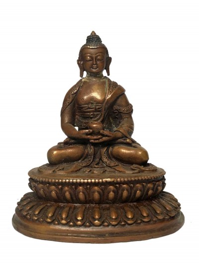 Tibetan Statue Of Amitabha Buddha, On Double Lotus Base [chocolate Oxidized]