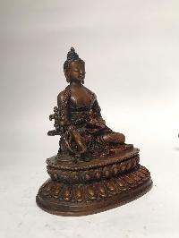 Tibetan Statue Of Medicine Buddha, On Double Lotus Base [chocolate Oxidized]