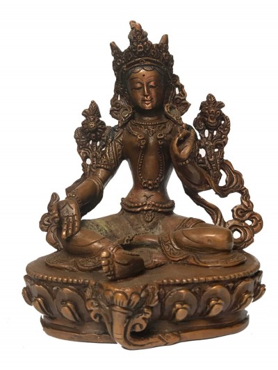 Tibetan Statue Of Green Tara, [chocolate Oxidized]
