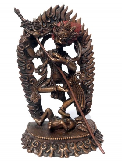 Tibetan Statue Of Simhamukha Yogini, Senge Dongma, [chocolate Oxidized]