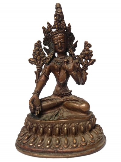 Tibetan Statue Of White Tara, [chocolate Oxidized]