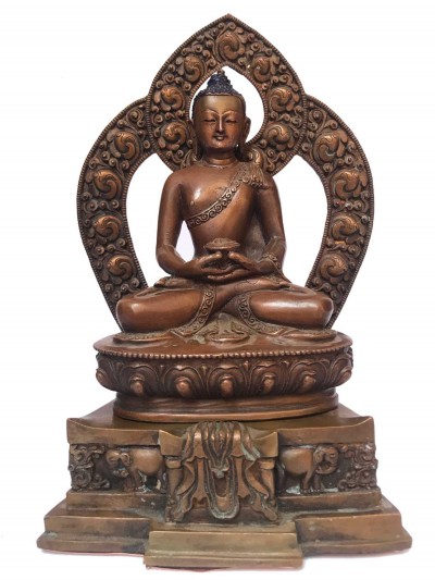 Tibetan Statue Of,on Throne, [silver Plated Oxidized]