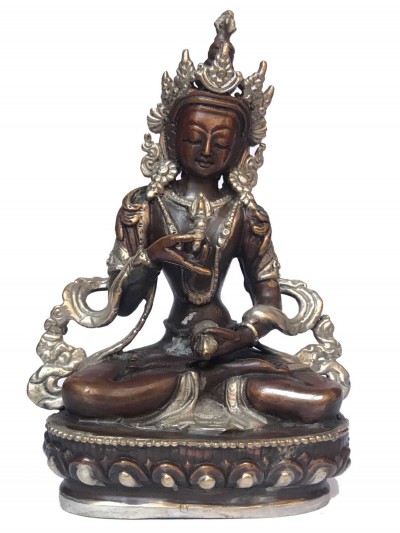 Tibetan Statue Of Vajrasattva, [silver Plated Oxidized]
