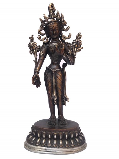 Tibetan Statue Of Green Tara, [silver Plated Oxidized]