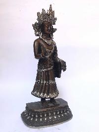 Tibetan Statue Of Dipankara Buddha, [silver Plated Oxidized]