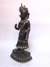 Tibetan Statue Of Dipankara Buddha, [silver Plated Oxidized]