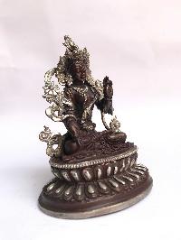 Tibetan Statue Of White Tara, Double Lotus Base, [silver Plated Oxidized]