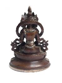 Tibetan Statue Of Aparimita, Double Lotus Base, [silver Plated Oxidized], Chepame, Amitayus