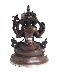 Tibetan Statue Of Avalokiteshvara, Chenrezig, Double Lotus Base, [silver Plated Oxidized]