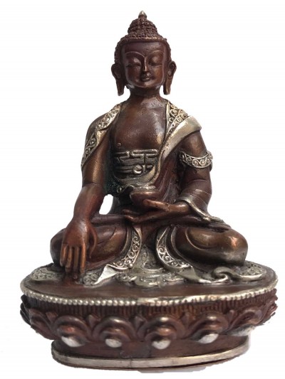 Tibetan Statue Of Shakyamuni Buddha, [silver Plated Oxidized]