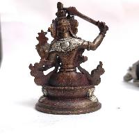Tibetan Statue Of Manjushri, Double Lotus Base, [silver Plated Oxidized]