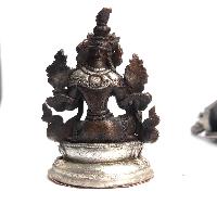 Tibetan Statue Of Green Tara, Double Lotus Base, [silver Plated Oxidized]