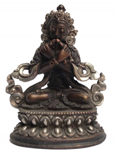 Tibetan Statue Ofvajradhara, Double Lotus Base, [silver Plated Oxidized]