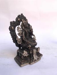 Tibetan Statue Of Green Tara, On Throne, [silver Plated Oxidized]