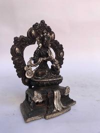 Tibetan Statue Of Vajrasattva, On Throne, [silver Plated Oxidized]