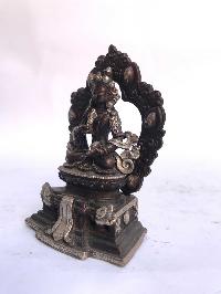Tibetan Statue Of Vajrasattva, On Throne, [silver Plated Oxidized]