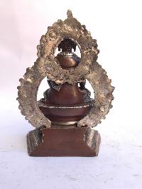 Tibetan Statue Of Shakyamuni Buddha, On Throne, [silver Plated Oxidized]