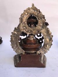 Tibetan Statue Of Manjushri, On Throne, [silver Plated Oxidized]