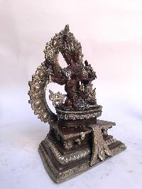 Tibetan Statue Of Ushnisha Vijaya, Namgyalma, On Throne, [silver Plated Oxidized]