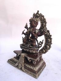 Tibetan Statue Of Ushnisha Vijaya, Namgyalma, On Throne, [silver Plated Oxidized]