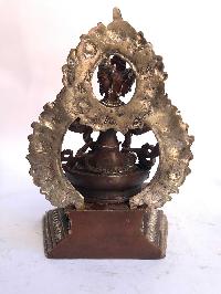 Tibetan Statue Of Ushnisha Vijaya, Namgyalma, On Throne, [silver Plated Oxidized]