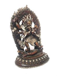 Tibetan Statue Of Black Mahakala, [silver Plated Oxidized]