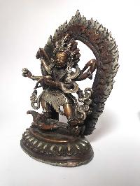 Tibetan Statue Of Black Mahakala, [silver Plated Oxidized]