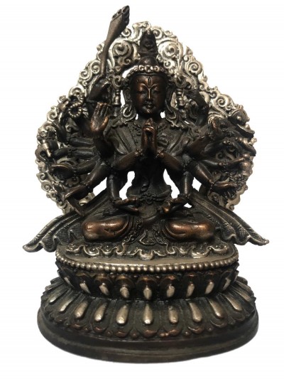 Tibetan Statue Of Chundi, [silver Plated Oxidized], [cundi, Chandi]