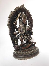 Tibetan Statue Of Mahakala 4 Arms, [silver Plated Oxidized]