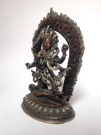 Tibetan Statue Of Mahakala 4 Arms, [silver Plated Oxidized]