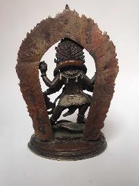 Tibetan Statue Of Mahakala 4 Arms, [silver Plated Oxidized]