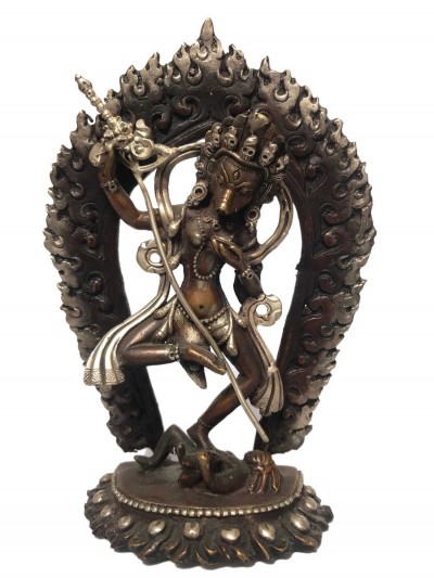 Tibetan Statue Of Simhamukha Yogini, Senge Dongma, [silver Plated Oxidized]