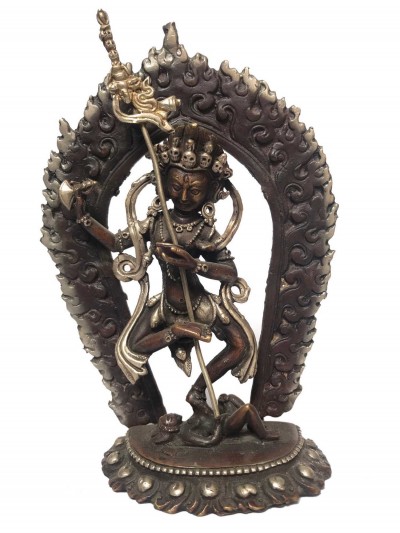 Tibetan Statue Of Vajravarahi - Dorje Phagmo Yogini, [silver Plated Oxidized]