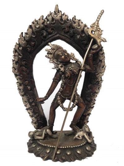 Tibetan Statue Of Vajrayogini, [silver Plated Oxidized]